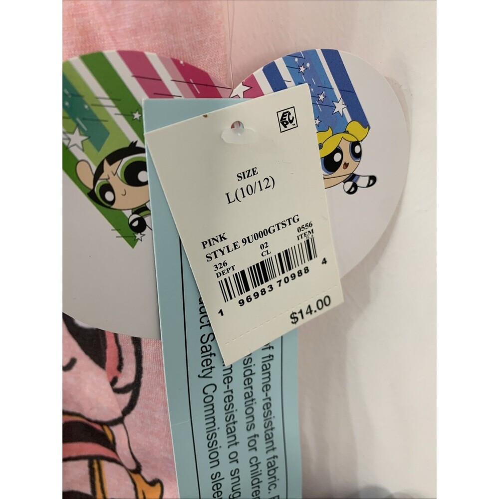 NWT Power Puff Girls Cartoon Neckwork Pjs Set Pink Large 10/12 Flame Resistant - Picture 3 of 5